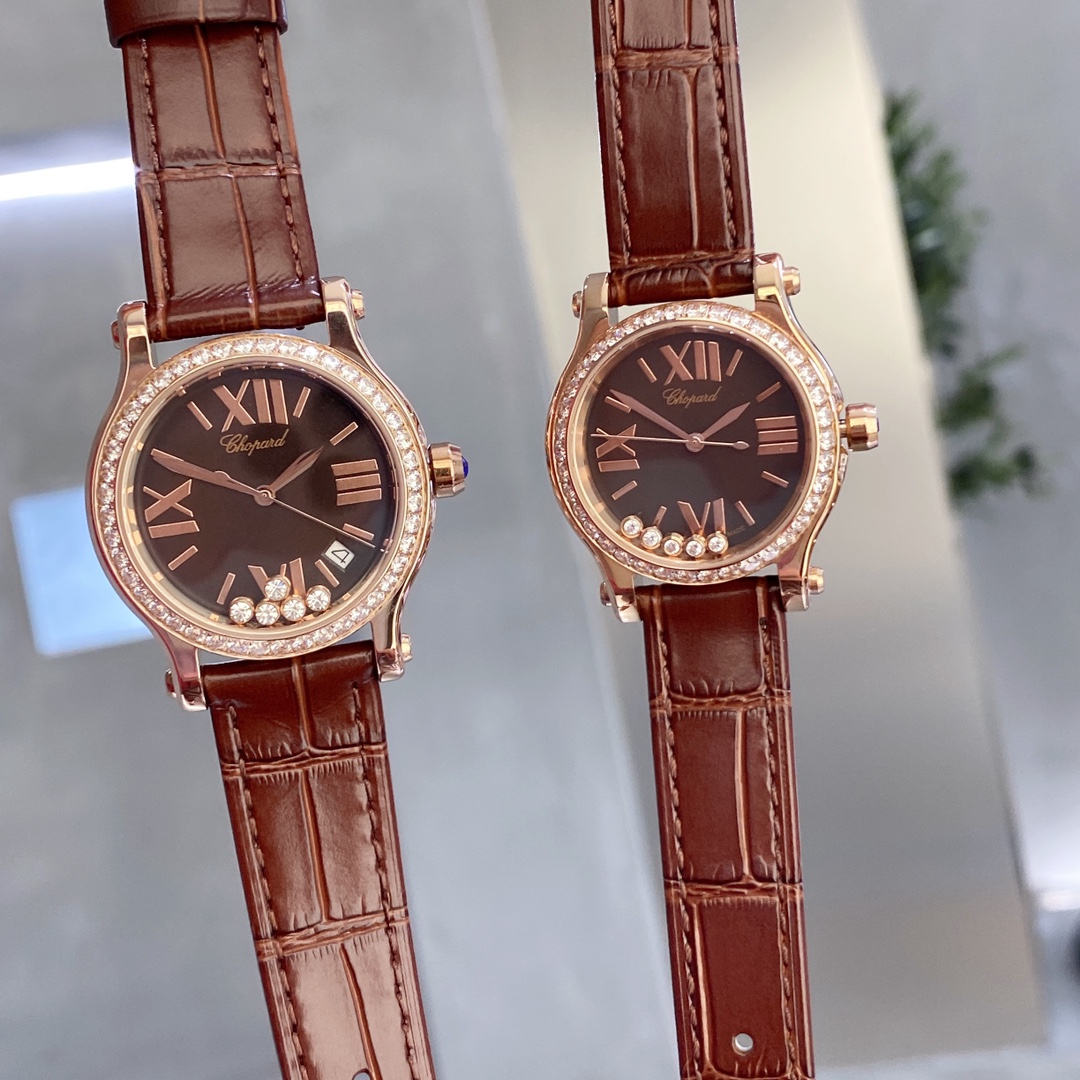 [TOP] Chopard Happy Sport Diamond Watch  30/36mm- Brown Strap