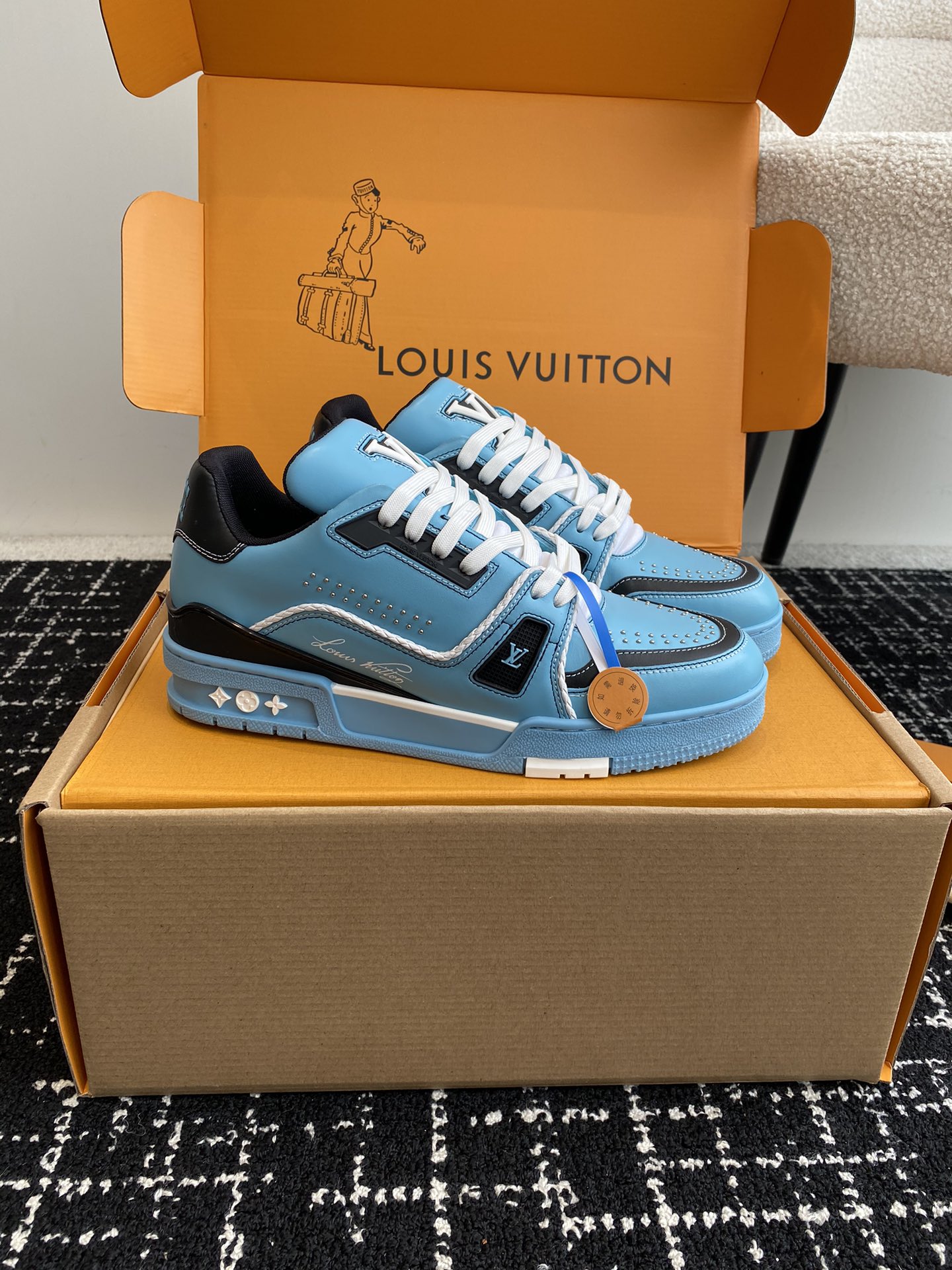 [TOP] Louis Vuitton LV Men's Cowhide Trainer Shoes -Blue