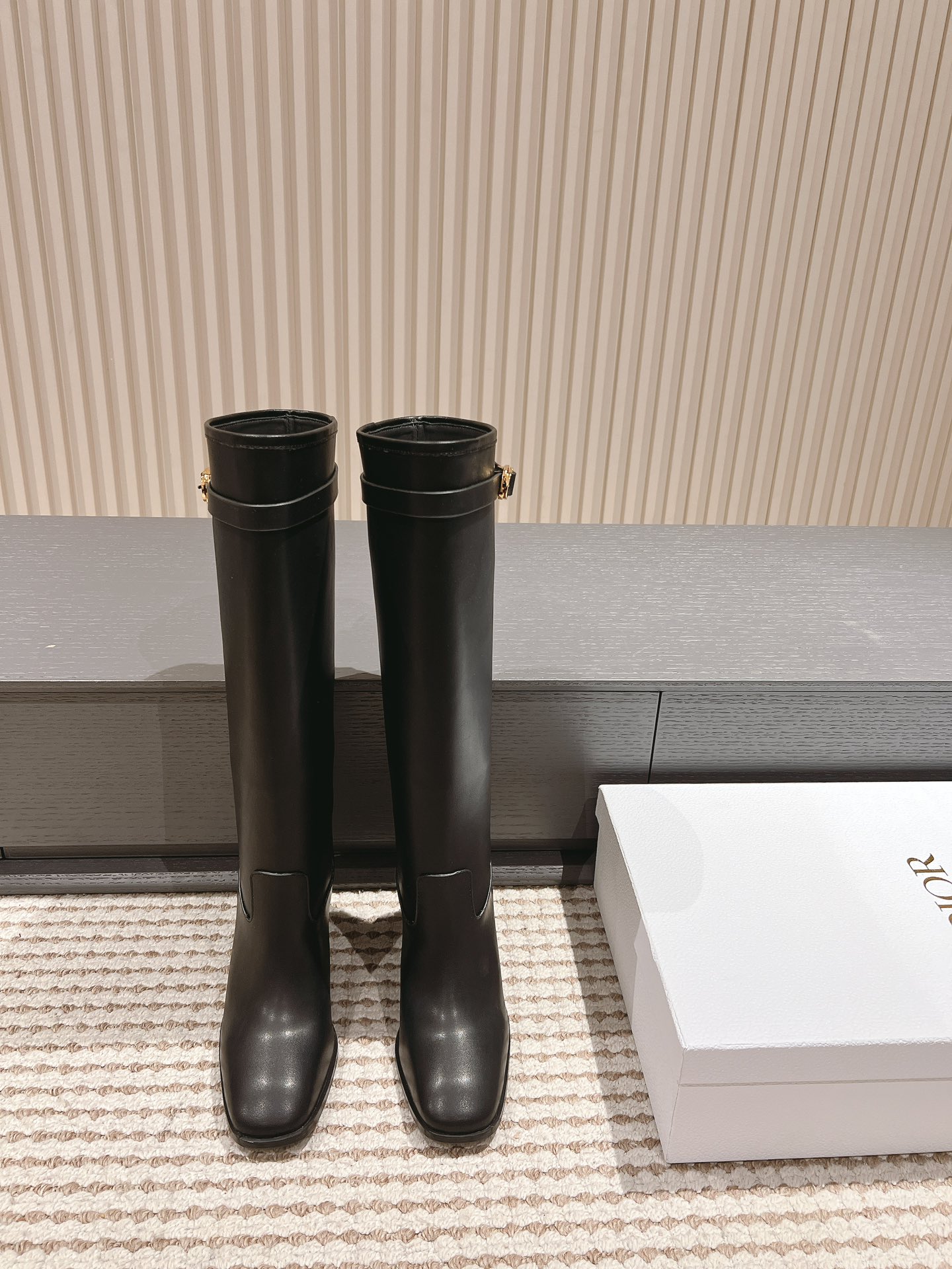 [TOP] Christian Dior Empreinte Leather High Heel Boots - Black