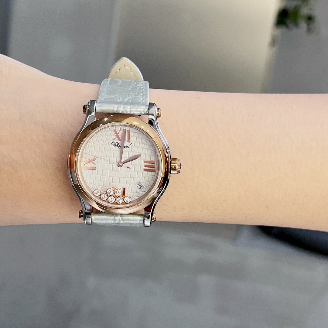 [TOP] Chopard Happy Sport Diamond Watch 36mm- Sliver Strap