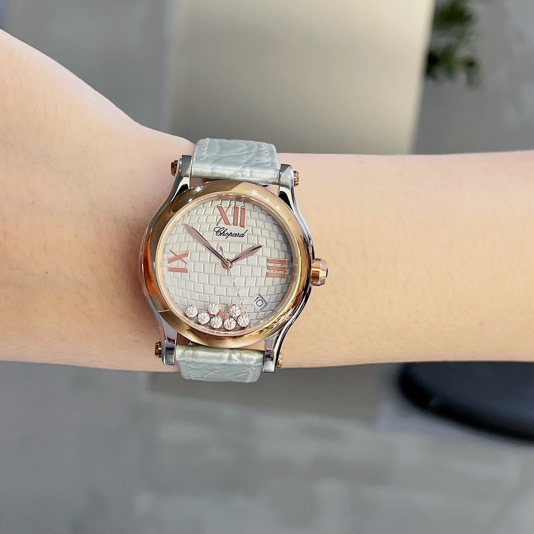 [TOP] Chopard Happy Sport Diamond Watch 36mm- Sliver Strap