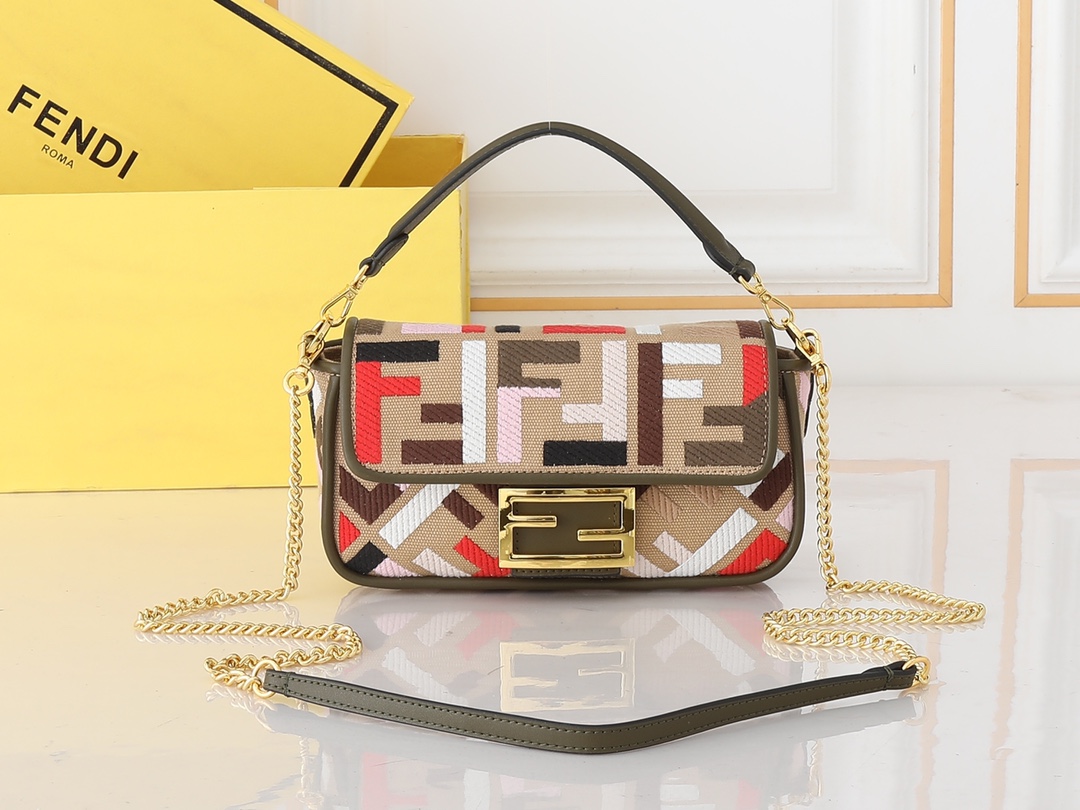 [TOP] FENDI Baguette FF Bag  19×4×11CM -Olive Green