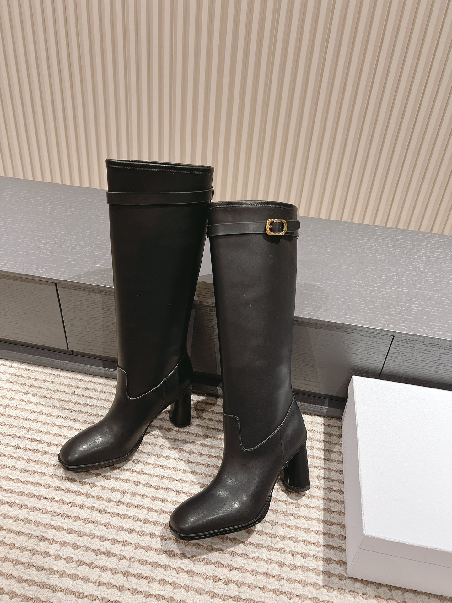 [TOP] Christian Dior Empreinte Leather High Heel Boots - Black