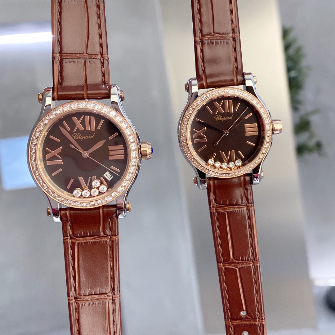 [TOP] Chopard Happy Sport Diamond Watch  30/36mm- Brown Strap