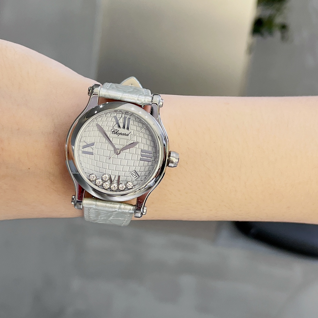 [TOP] Chopard Happy Sport Diamond Watch 36mm- Sliver Strap