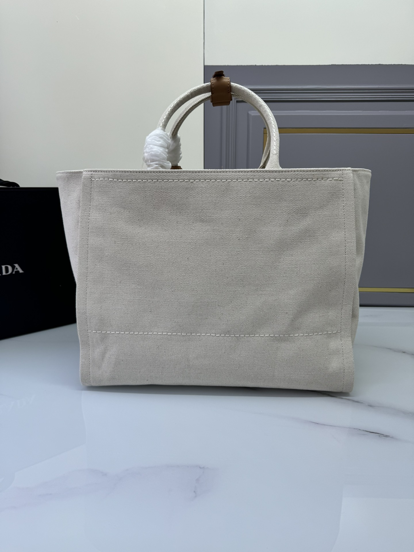 [TOP] PRADA Linen Canvas Tote Bag 39×31×17cm/31x25x14cn - Beige