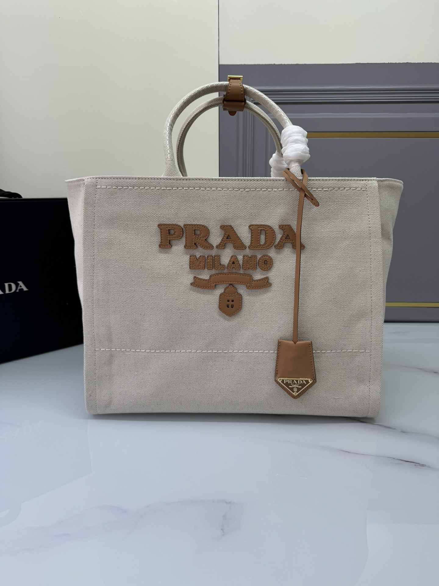 [TOP] PRADA Linen Canvas Tote Bag 39×31×17cm/31x25x14cn - Beige