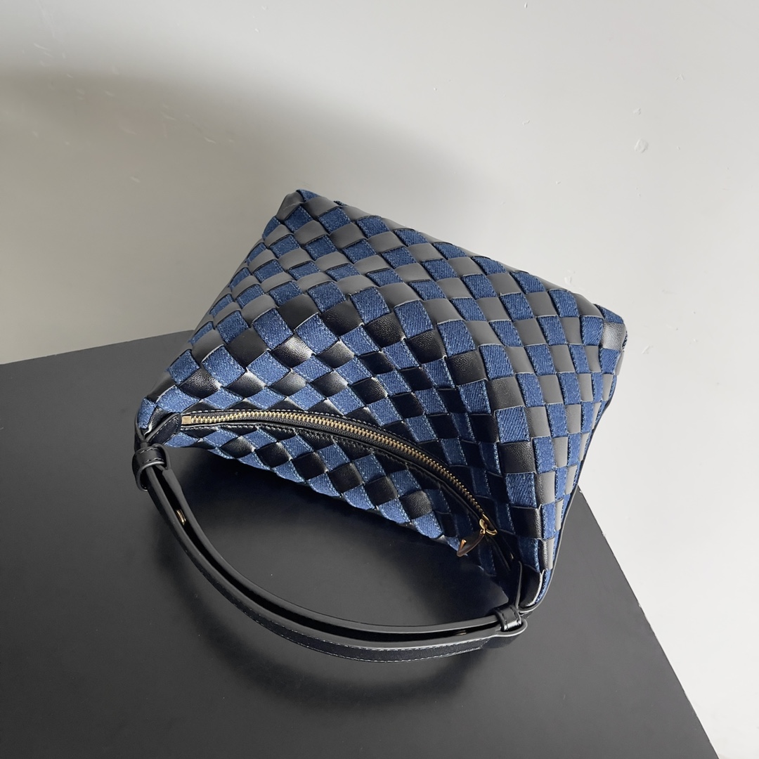 [TOP] Bottega Veneta BV Denim & Leather Wallace Bag 22x13x9cm - Blue & Black