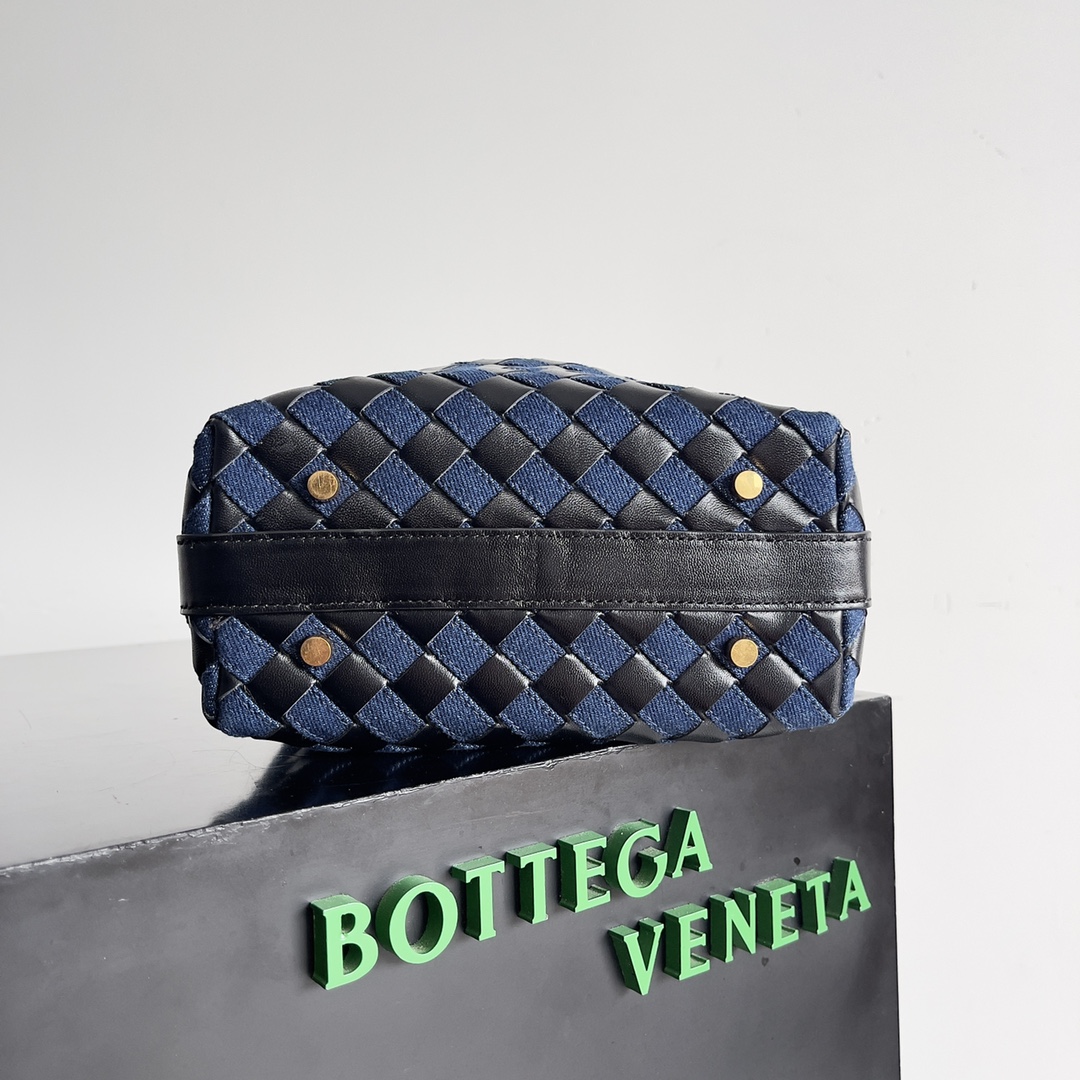 [TOP] Bottega Veneta BV Denim & Leather Wallace Bag 22x13x9cm - Blue & Black