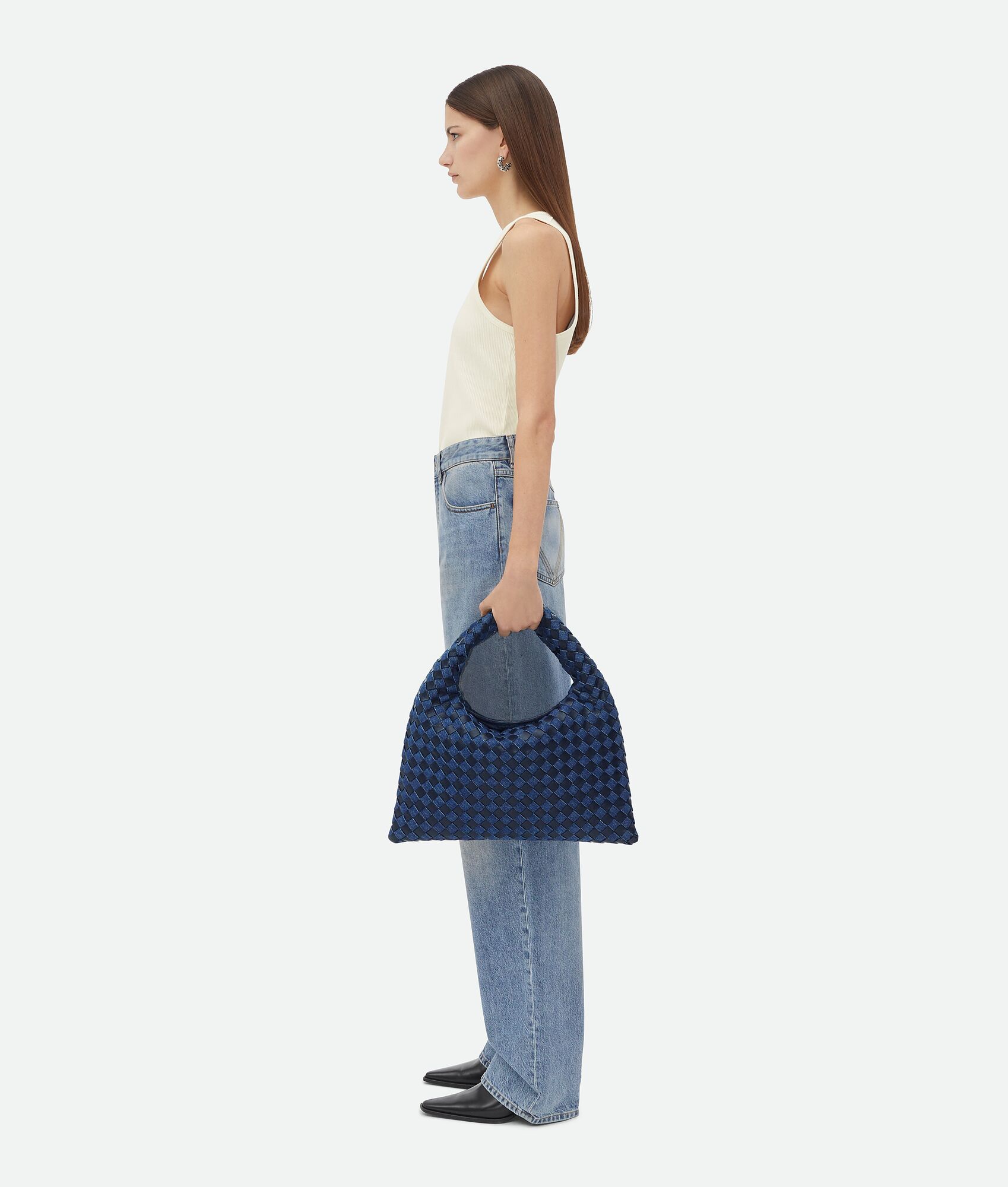[TOP] Bottega Veneta BV Denim & Leather Hop Bag 41x20.5x7.5cm/54x24x13cm - Blue & Black