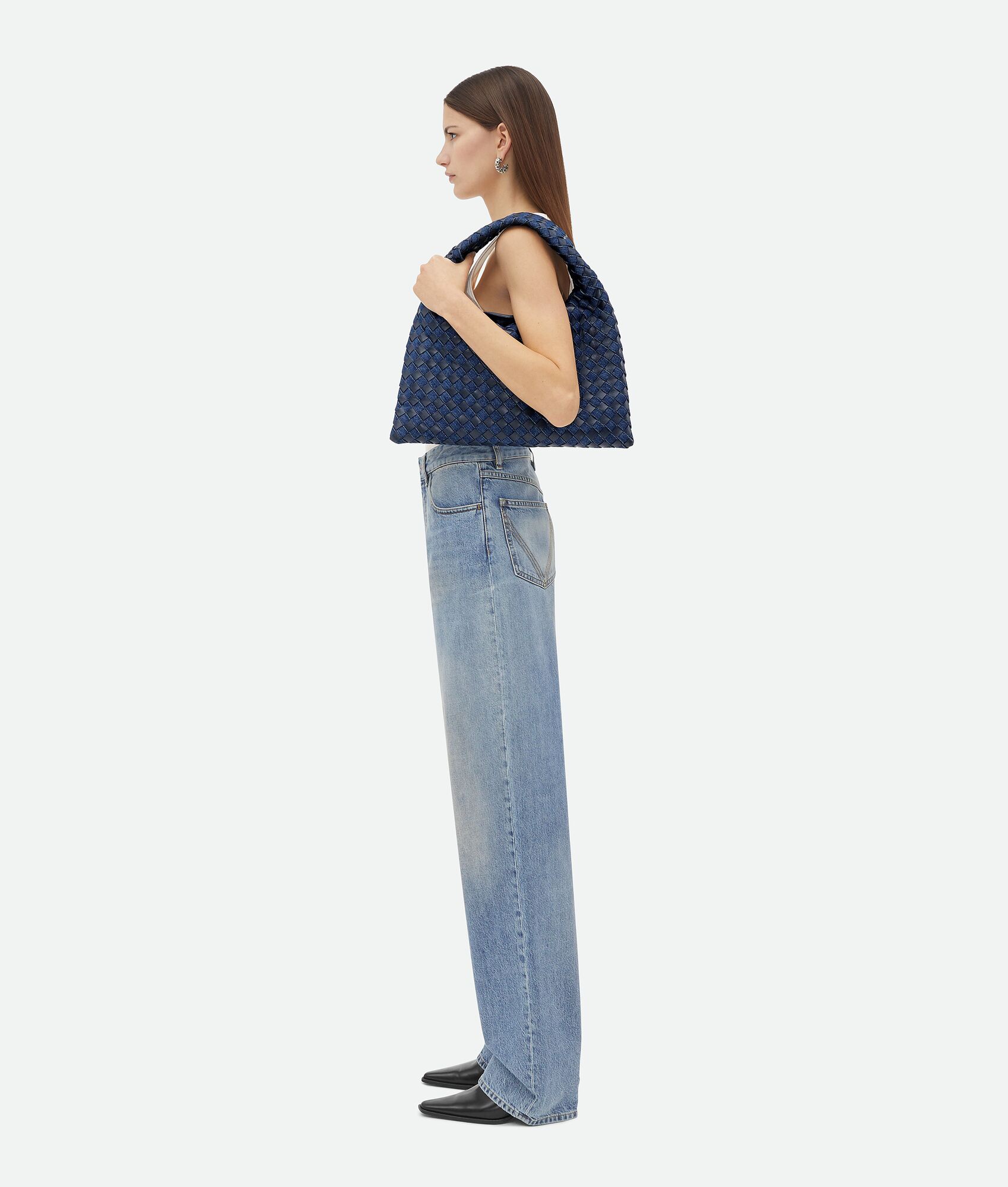 [TOP] Bottega Veneta BV Denim & Leather Hop Bag 41x20.5x7.5cm/54x24x13cm - Blue & Black