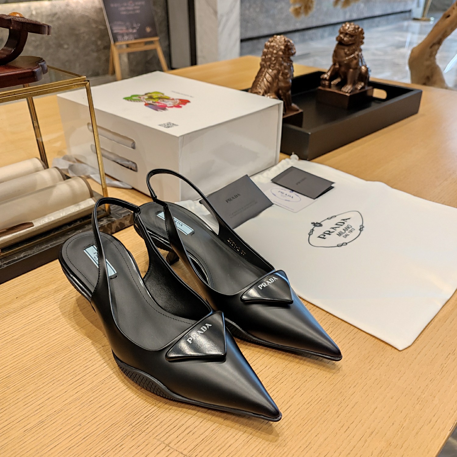 [TOP] PRADA Logo-plaque Nylon-gabardine Slingback Pumps - 4 Colors