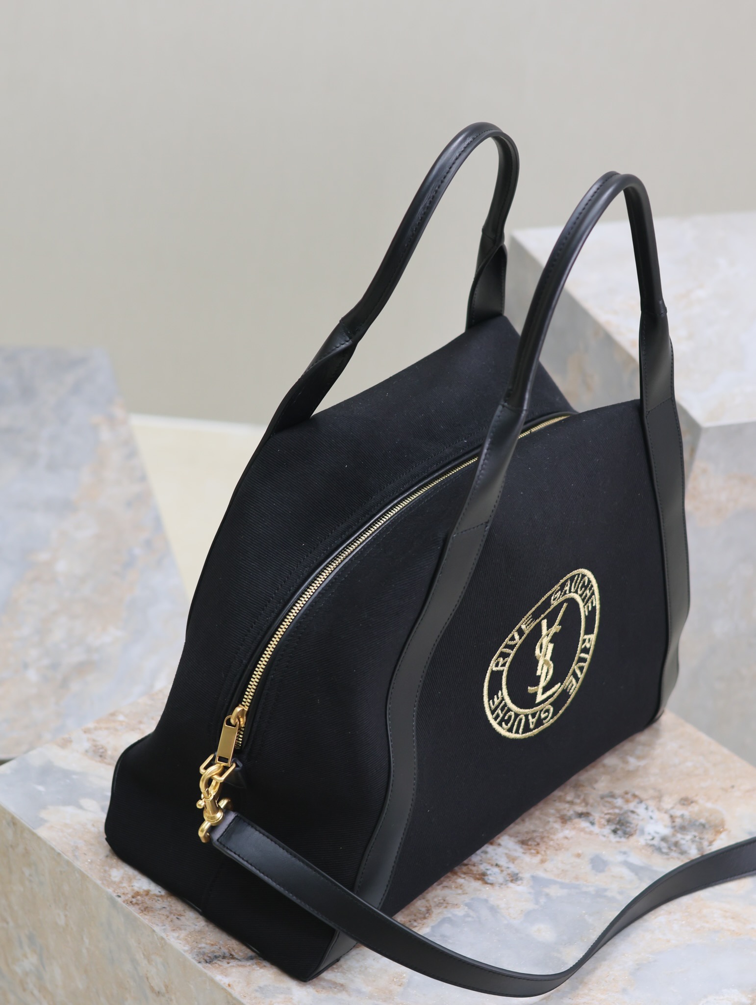 [TOP] Yves Saint Laurent YSL RIVE GAUCHE Bowling Tote Bag 42×32×18cm - Black