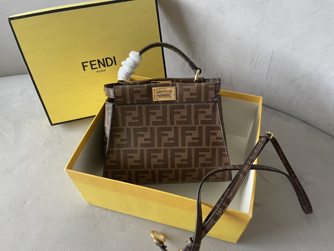 [TOP] FENDI FF Peekaboo Bag 23*11*18cm - Brown