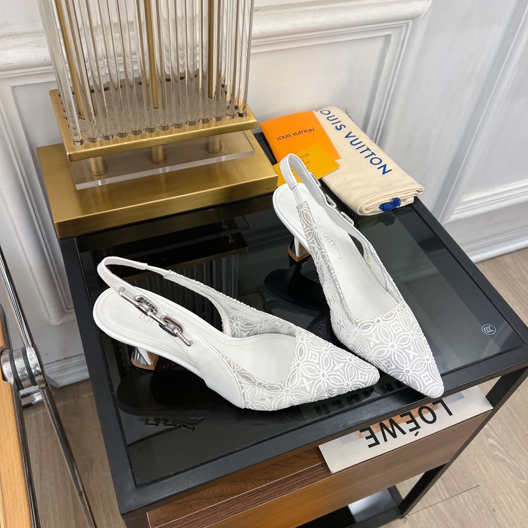 [TOP] Louis Vuitton LV Pointed Lace Mesh 6.5cm/9.5cm High Heel Sandals - 2 Color