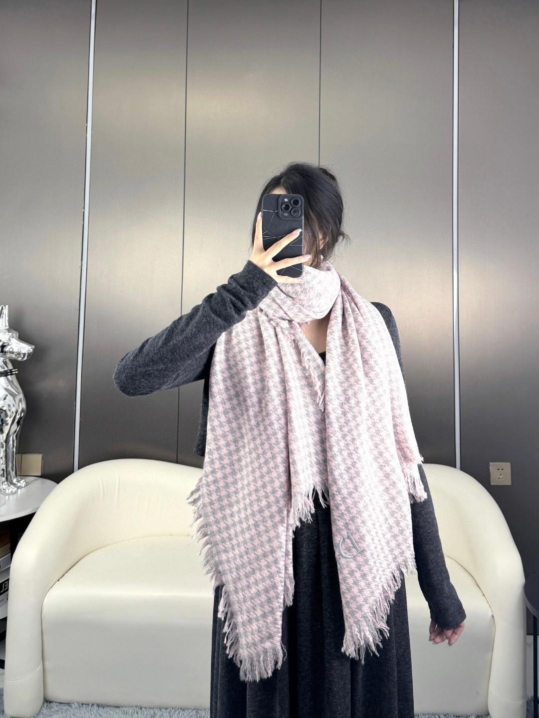 [TOP] Christian Dior Houndstooth Scarf 80x210cm - 3 Colors