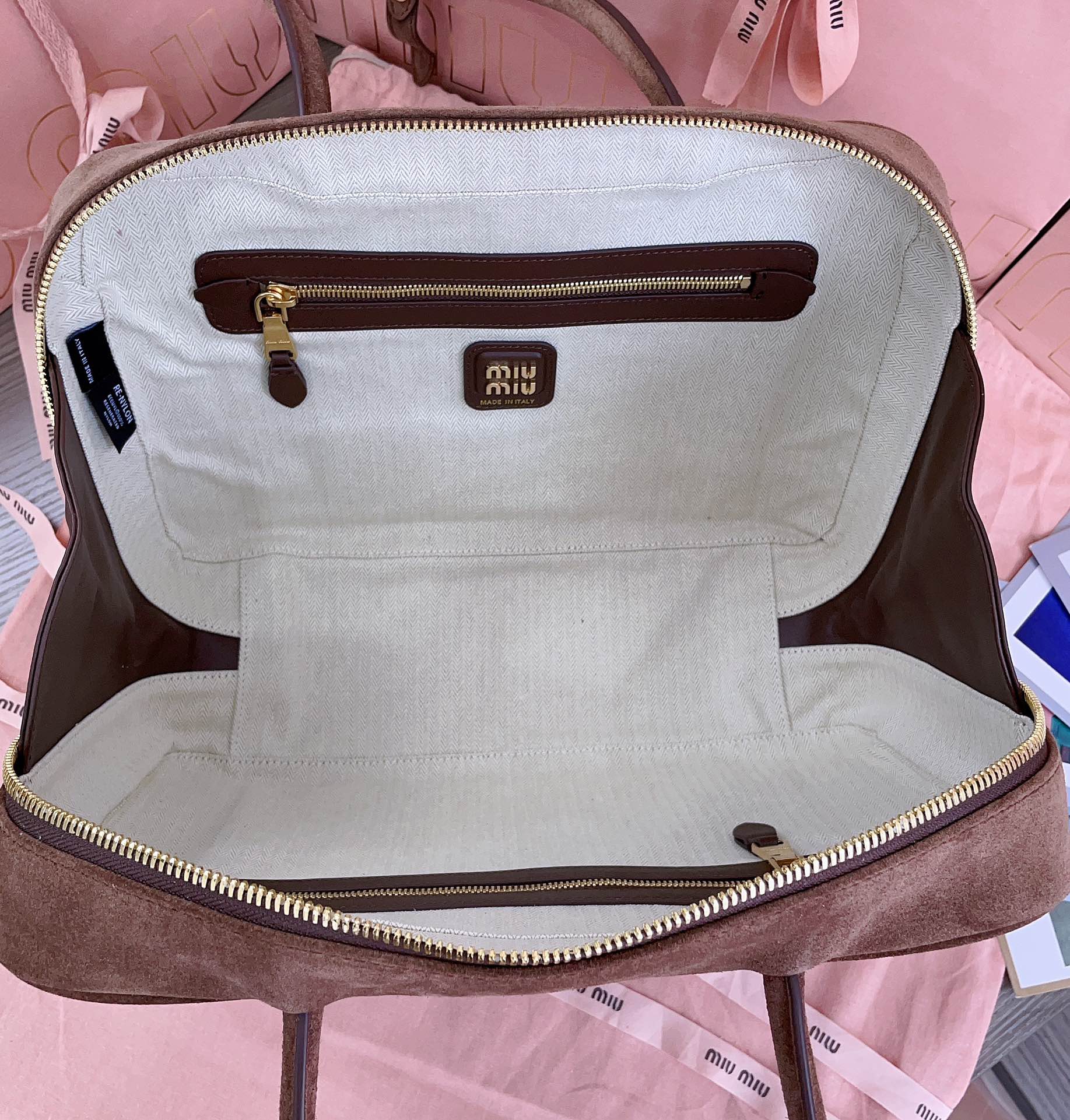 [TOP] Miu Miu Suede Briefcase 34x23x12cm - Brown