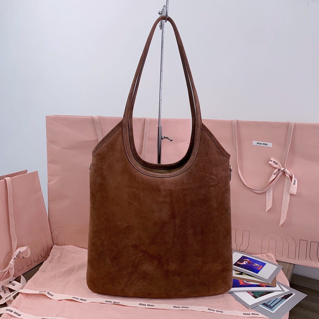 [TOP] Miu Miu Suede Tote Bag 35x40cm - Brown