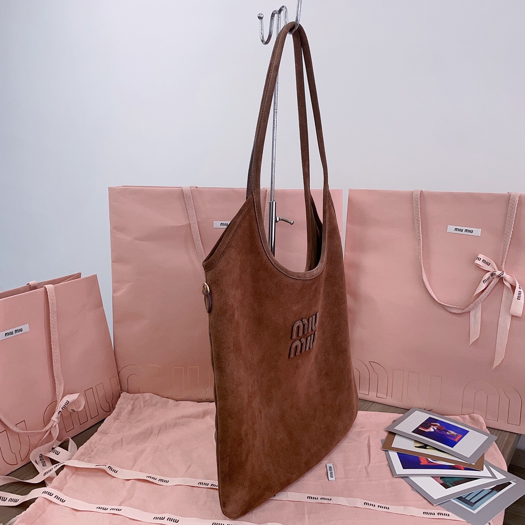 [TOP] Miu Miu Suede Tote Bag 35x40cm - Brown