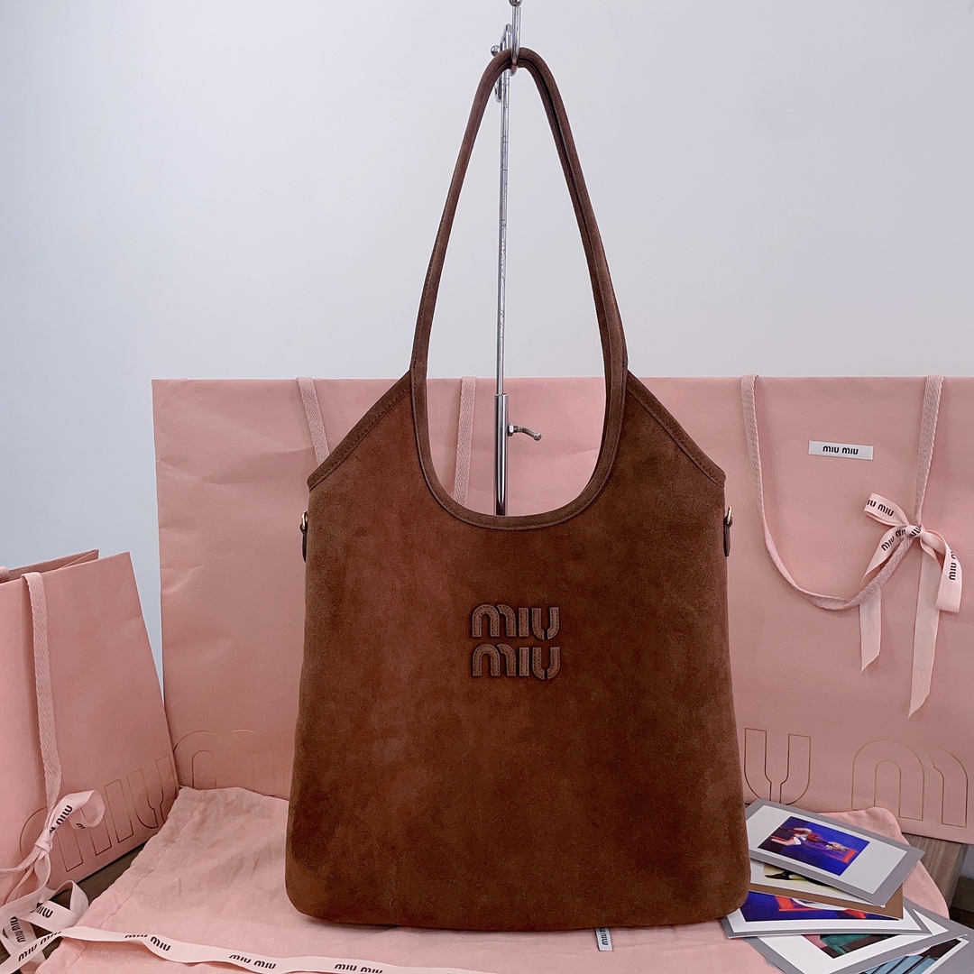 [TOP] Miu Miu Suede Tote Bag 35x40cm - Brown