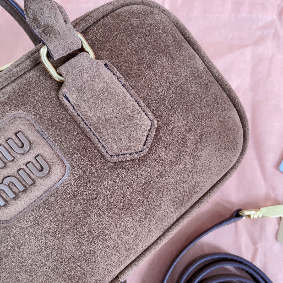 [TOP] Miu Miu Arcadie Suede Top Handle Bag 22x10.5x7.5cm/27x12x9cm - Yellow,  Brown