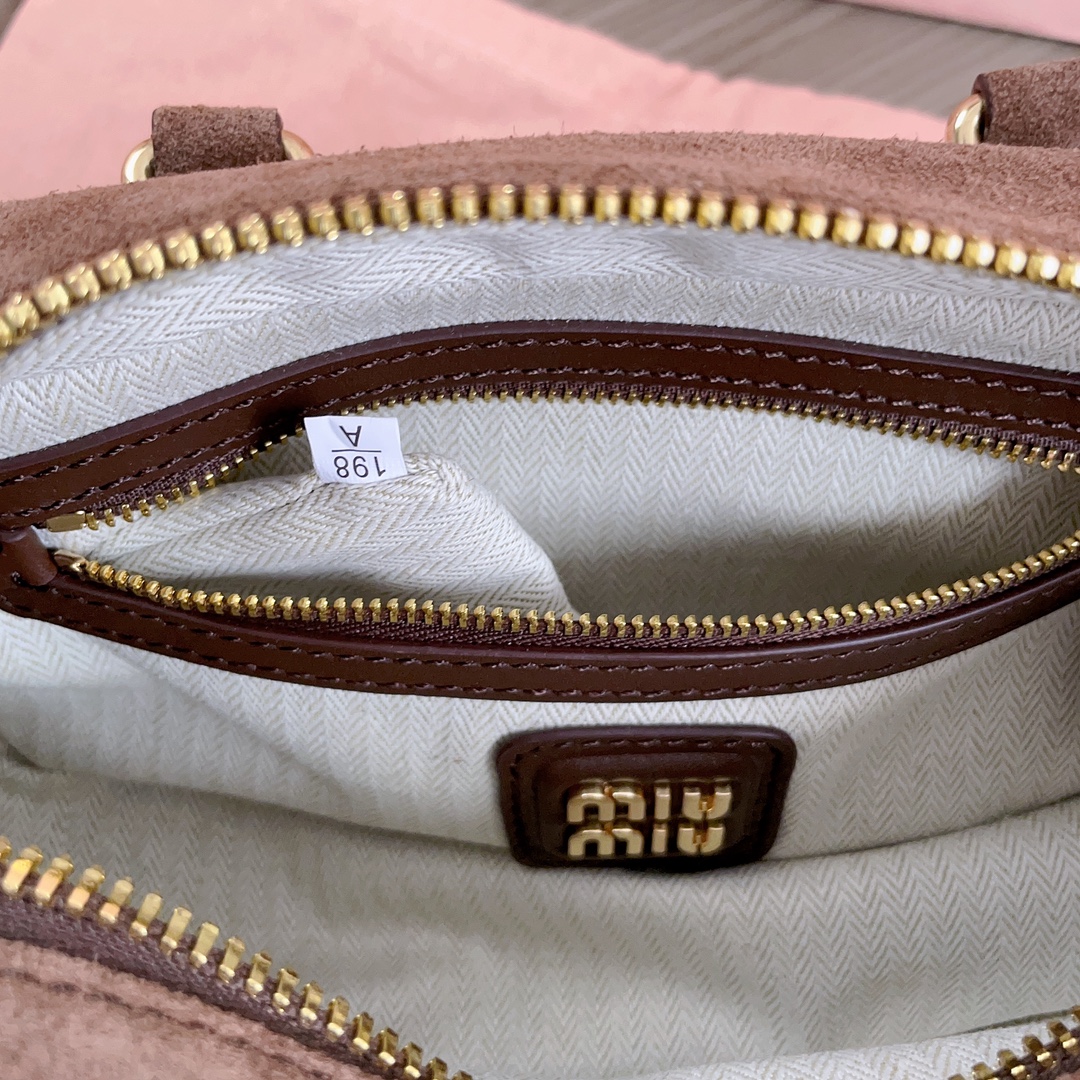 [TOP] Miu Miu Arcadie Suede Top Handle Bag 22x10.5x7.5cm/27x12x9cm - Yellow,  Brown