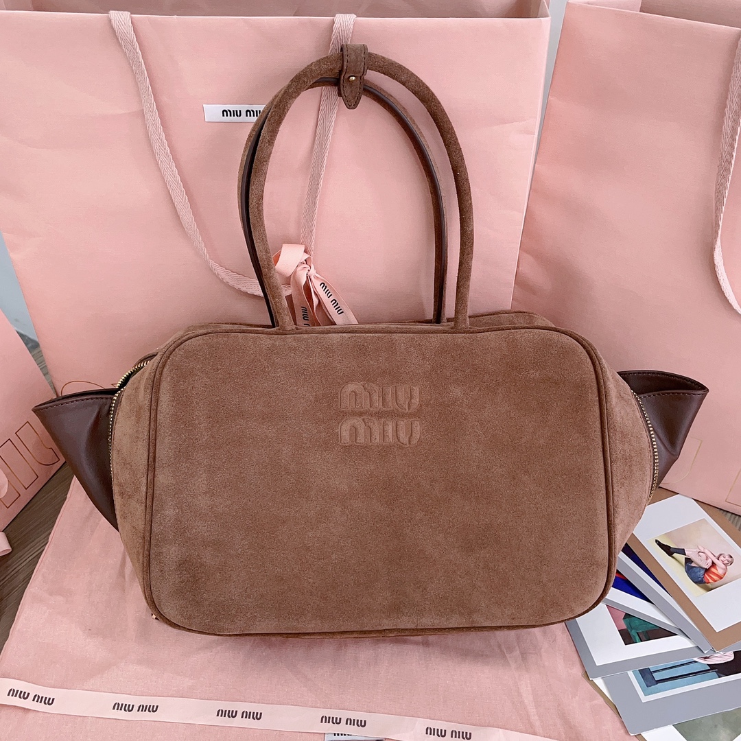[TOP] Miu Miu Suede Briefcase 34x23x12cm - Brown