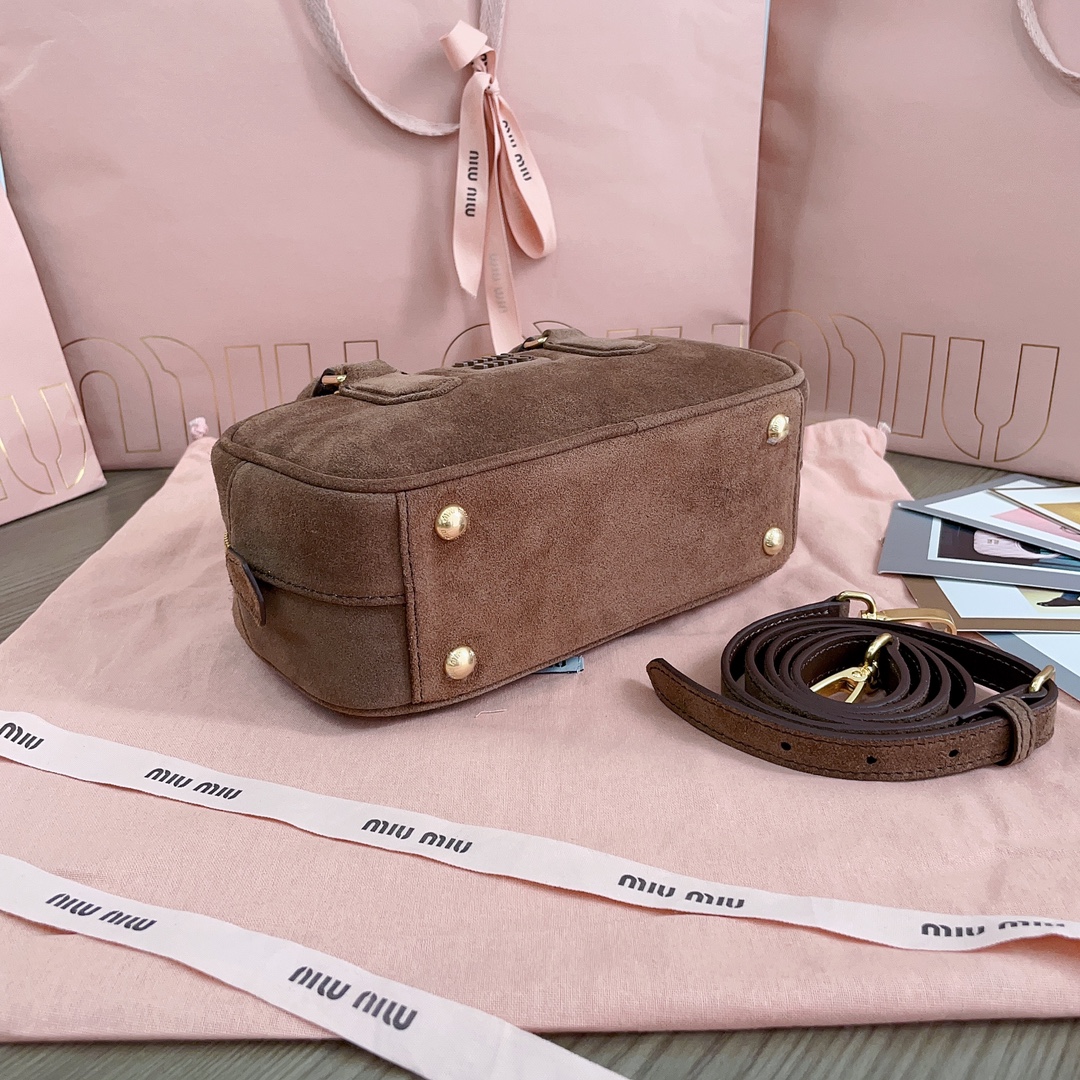 [TOP] Miu Miu Arcadie Suede Top Handle Bag 22x10.5x7.5cm/27x12x9cm - Yellow,  Brown