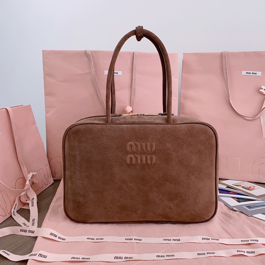 [TOP] Miu Miu Suede Briefcase 34x23x12cm - Brown