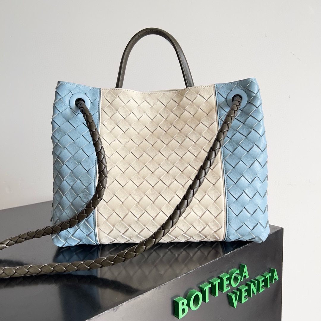 [TOP] Bottega Veneta BV Andiamo Bag 32x24x12cm - Blue & White