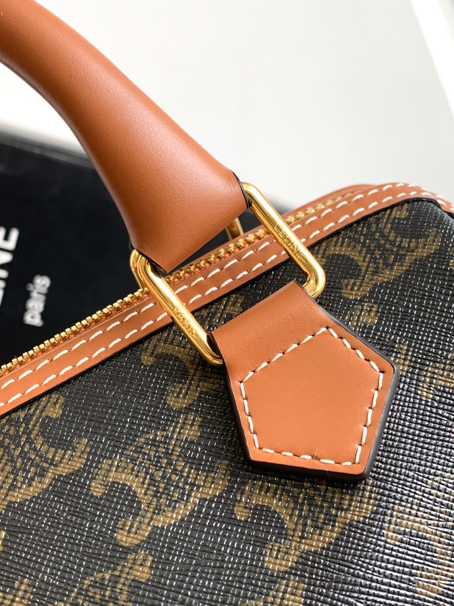 [TOP] CELINE Printed Cow Leather Boston Bag 19.5X14X7CM - Black&Brown