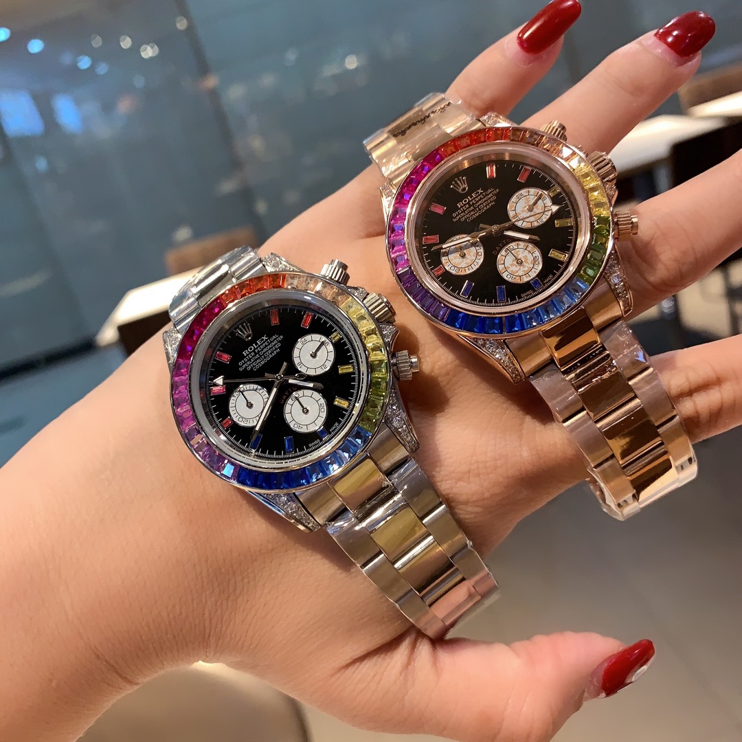 [TOP] ROLEX Daytona Watch With Rainbow Bezel 40mm - 2 Colors