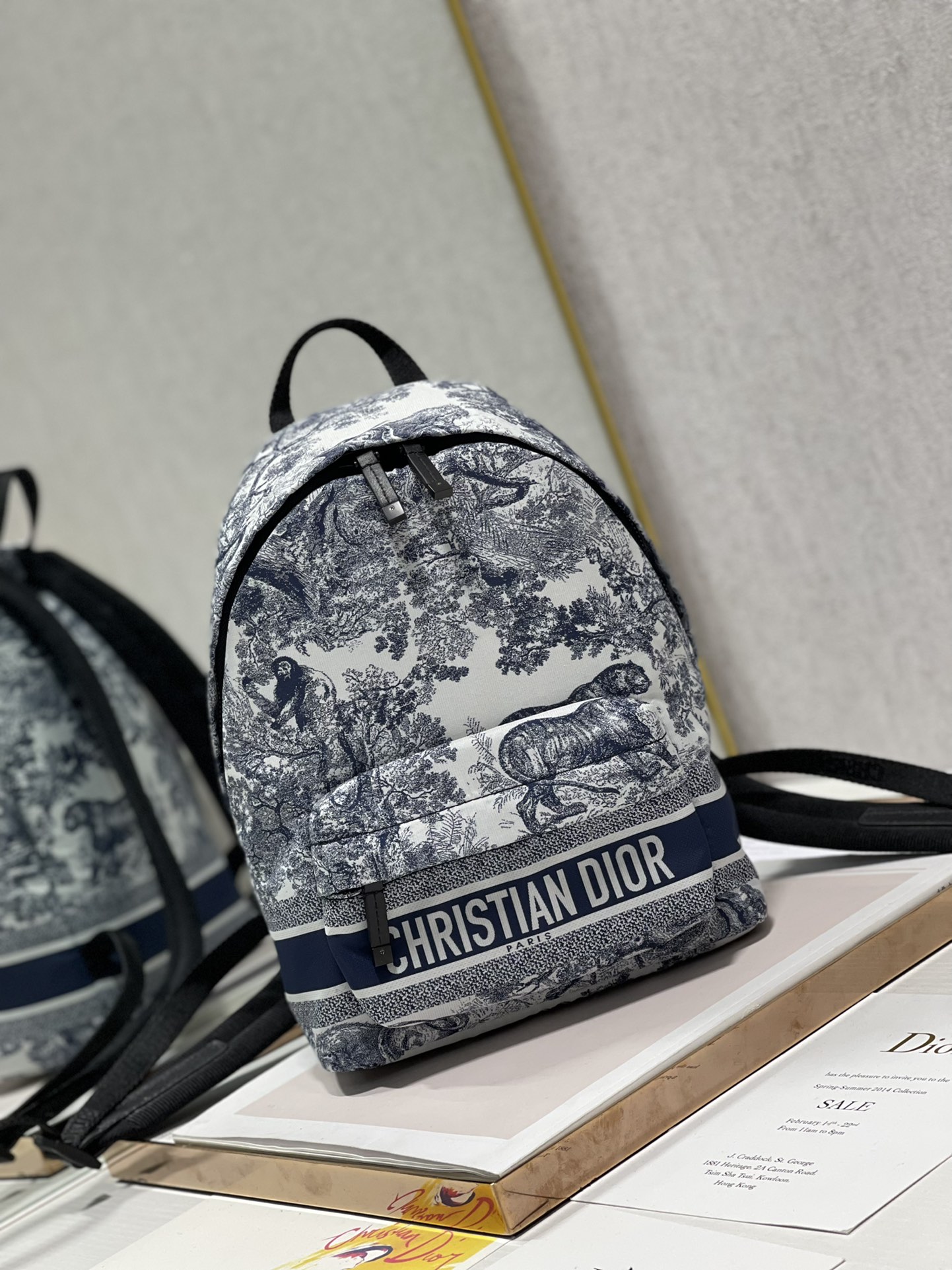 [TOP] Christian Dior Nylon Technical Fabric Toile De Jouy Small Diortravel Backpack 20×12×28cm-Blue