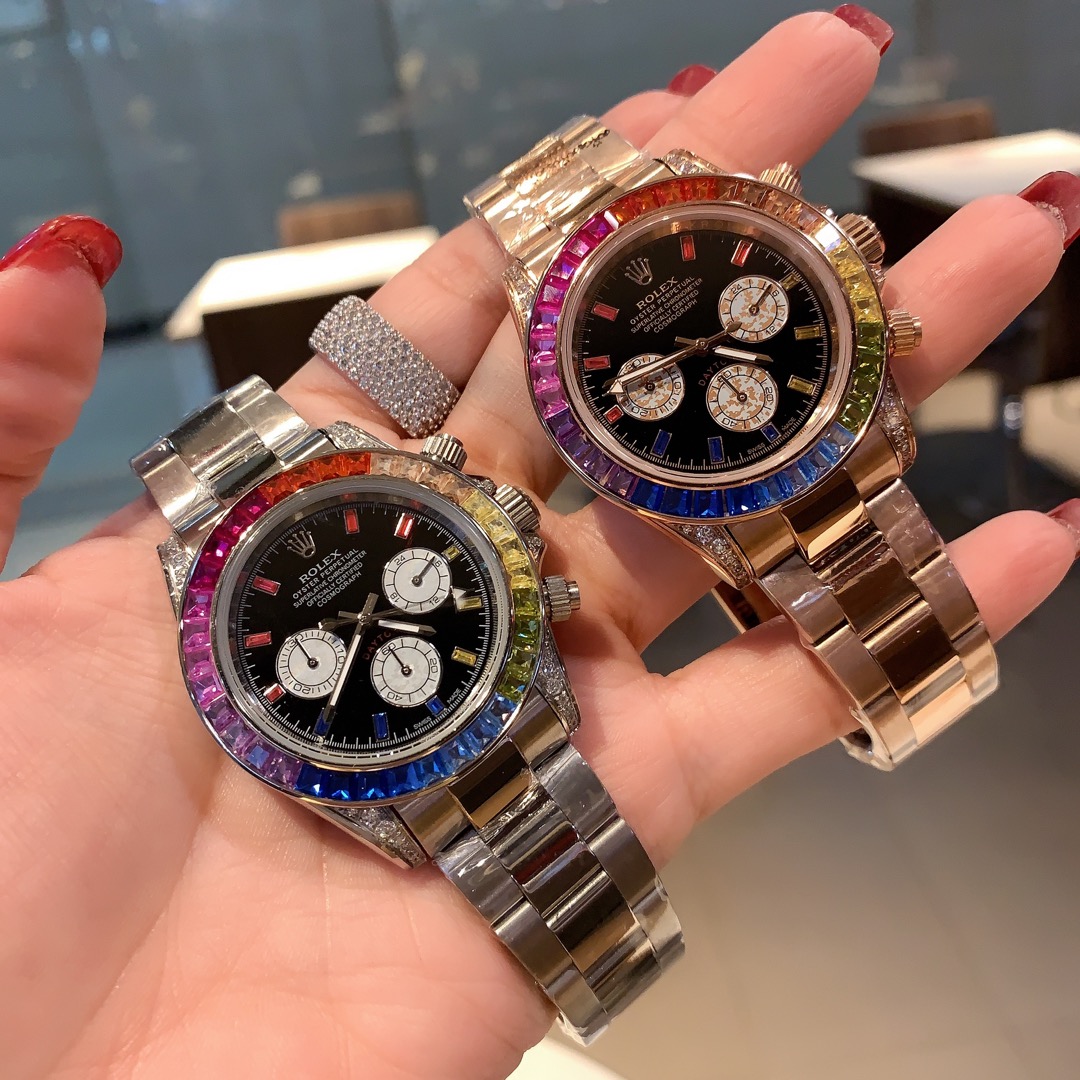 [TOP] ROLEX Daytona Watch With Rainbow Bezel 40mm - 2 Colors