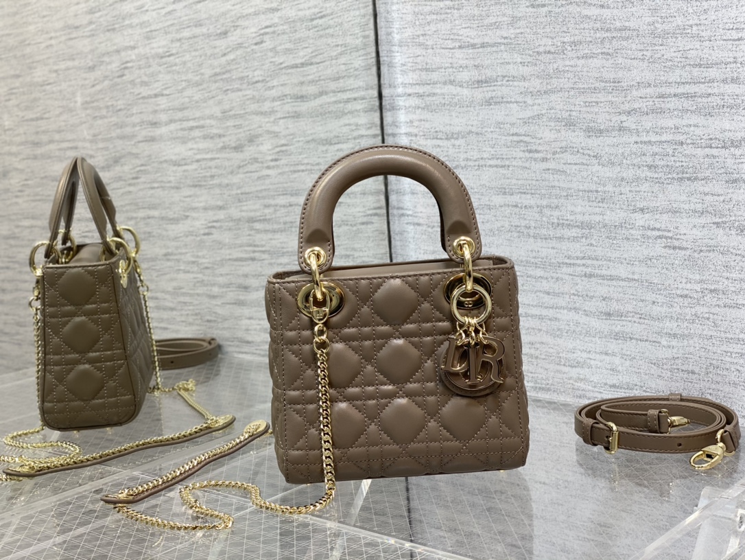 [TOP] Christian Dior  Lady Dior  Handbag 17cm- Taupe - GHW