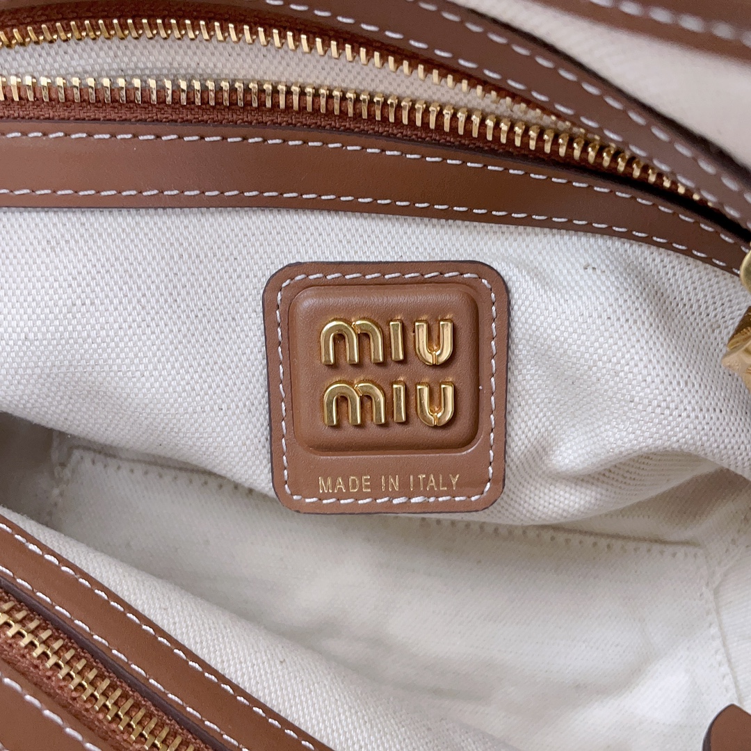 [TOP] Miu Miu Isedan Tote Bag Canvas with Calfskin 22x14x11cm/28x26x12.5cm/38x38x18cm - Beige