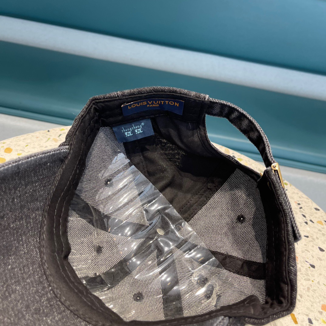 [TOP] Louis Vuitton LV Denim Washed Embroidery Hat - Black