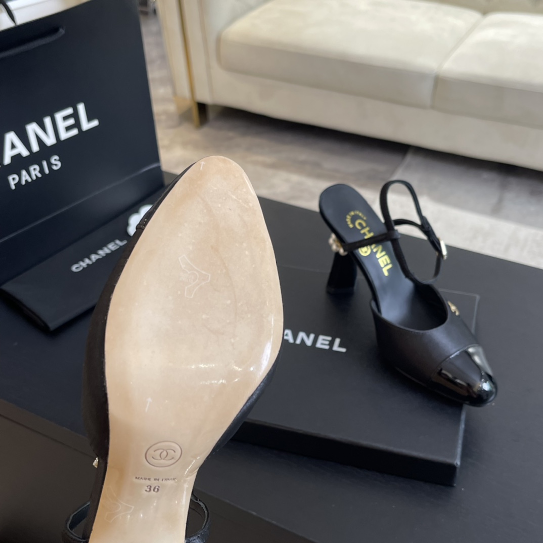 [TOP] CHANEL Pearl Heel 8.5cm High Heel Pumps - Black