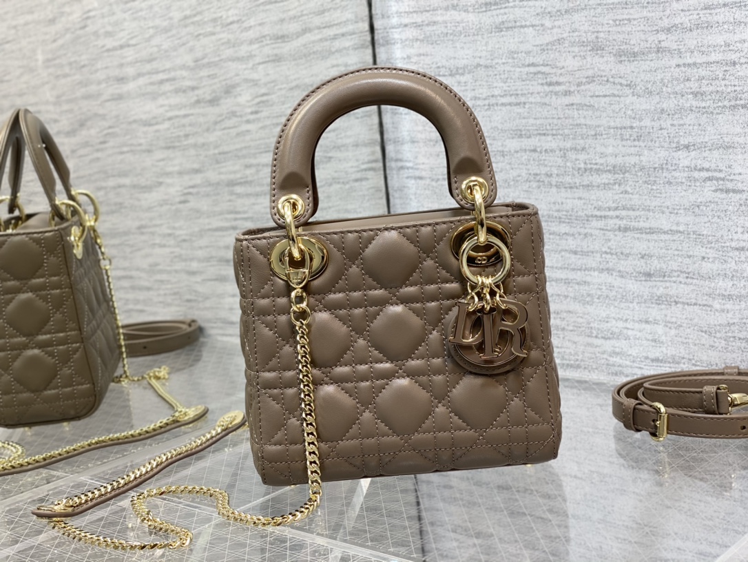 [TOP] Christian Dior  Lady Dior  Handbag 17cm- Taupe - GHW