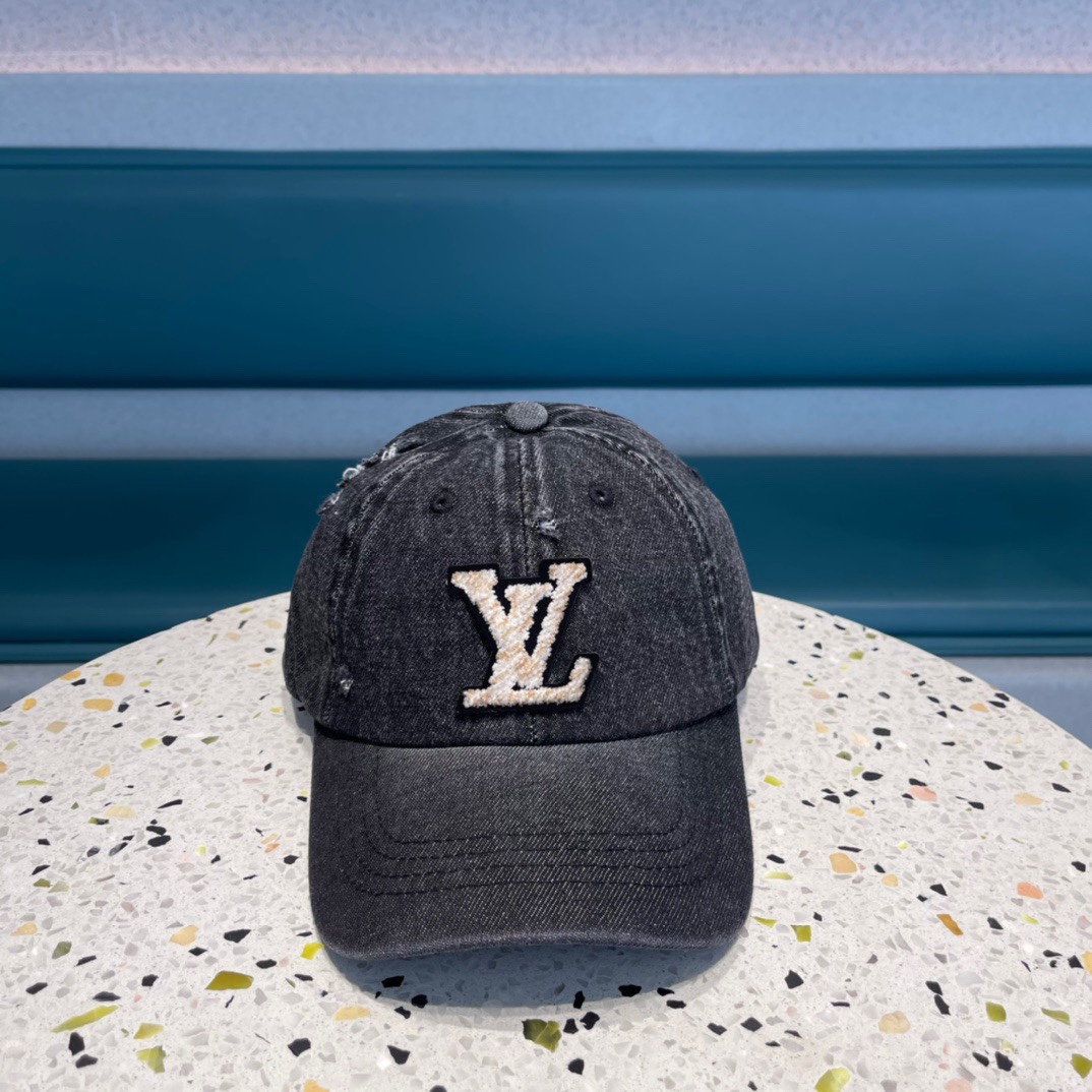 [TOP] Louis Vuitton LV Denim Washed Embroidery Hat - Black
