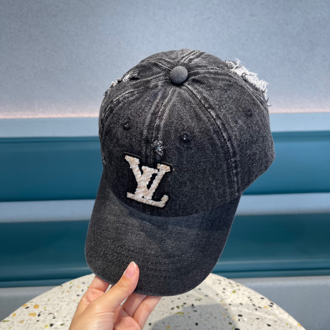 [TOP] Louis Vuitton LV Denim Washed Embroidery Hat - Black