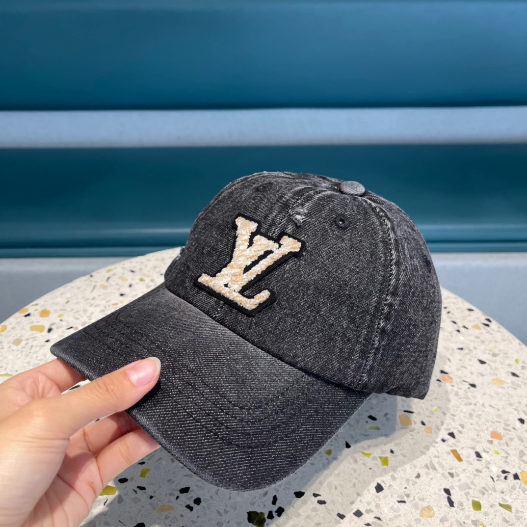 [TOP] Louis Vuitton LV Denim Washed Embroidery Hat - Black