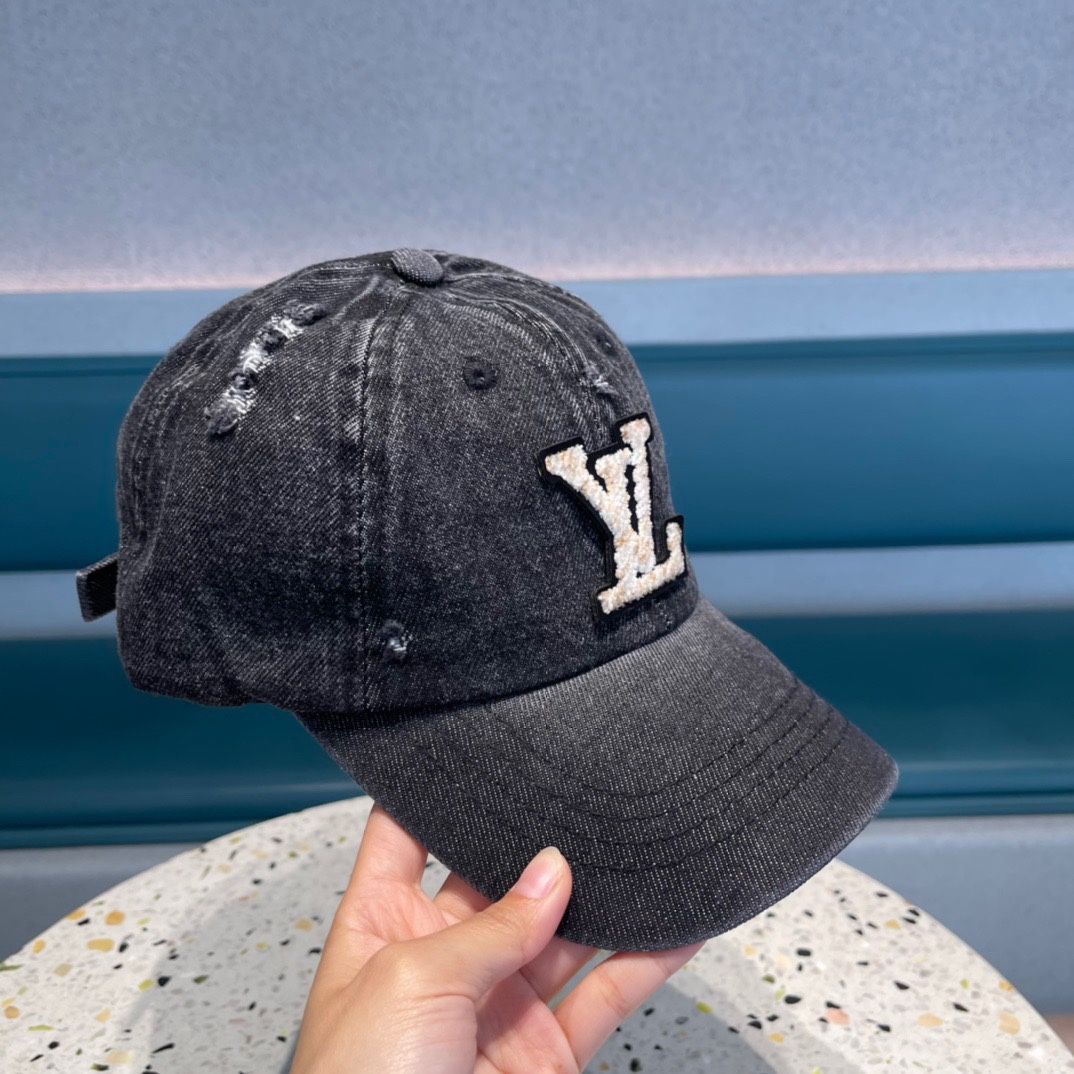 [TOP] Louis Vuitton LV Denim Washed Embroidery Hat - Black
