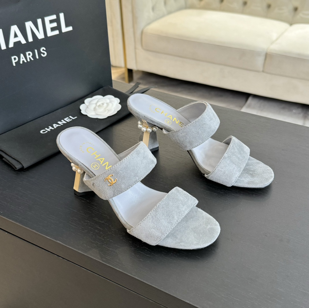 [TOP] CHANEL Pearl Heel 6.5cm High Heel Slides - 6 Color