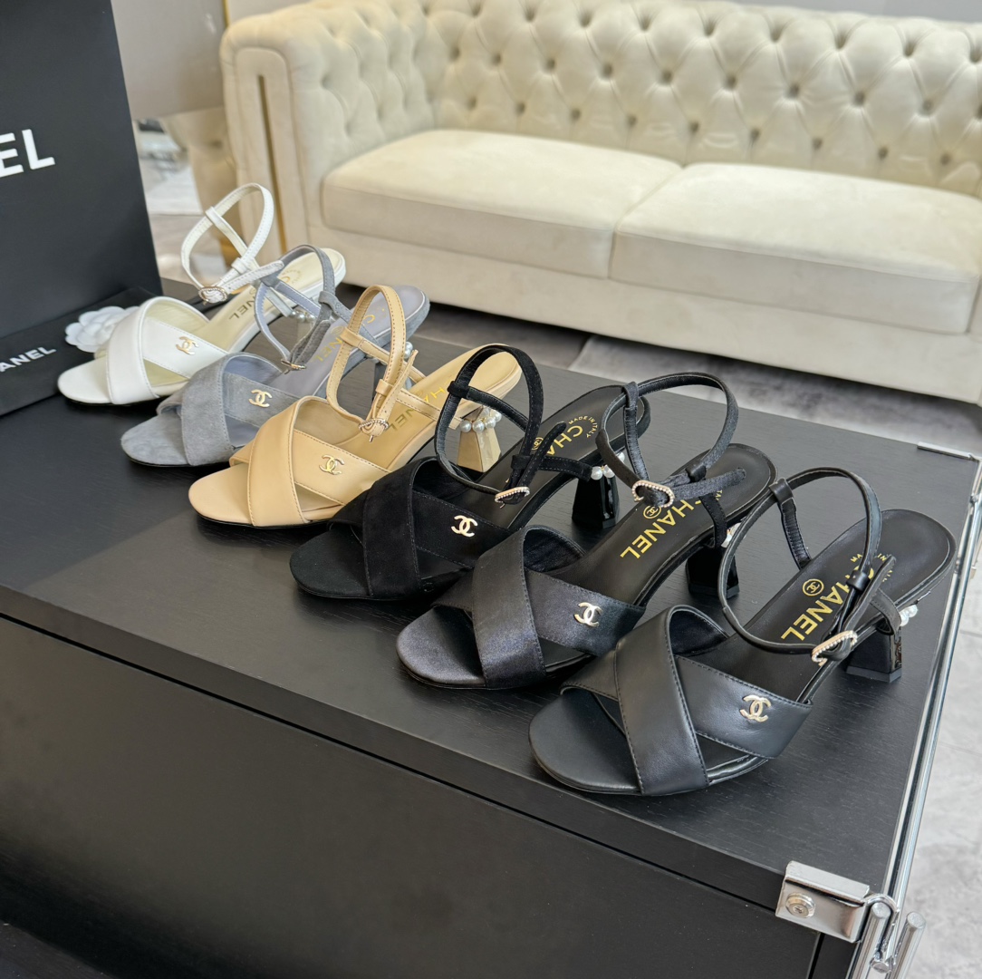 [TOP] CHANEL Pearl Heel 6.5cm High Heel Sandals - 6 Color