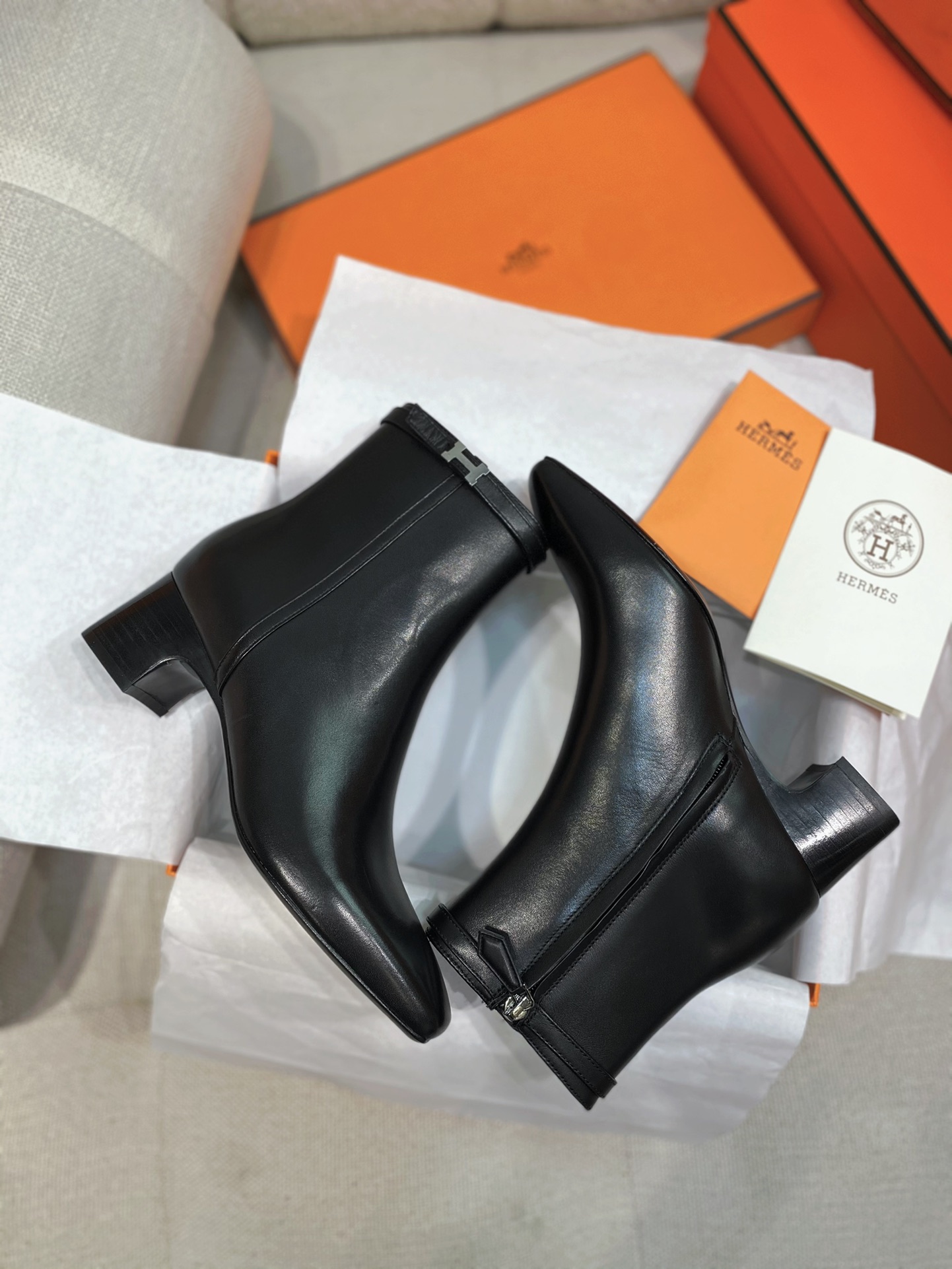 [TOP] HERMES Hommage 5cm Mid Heel Cowhide Boots - 3 Color