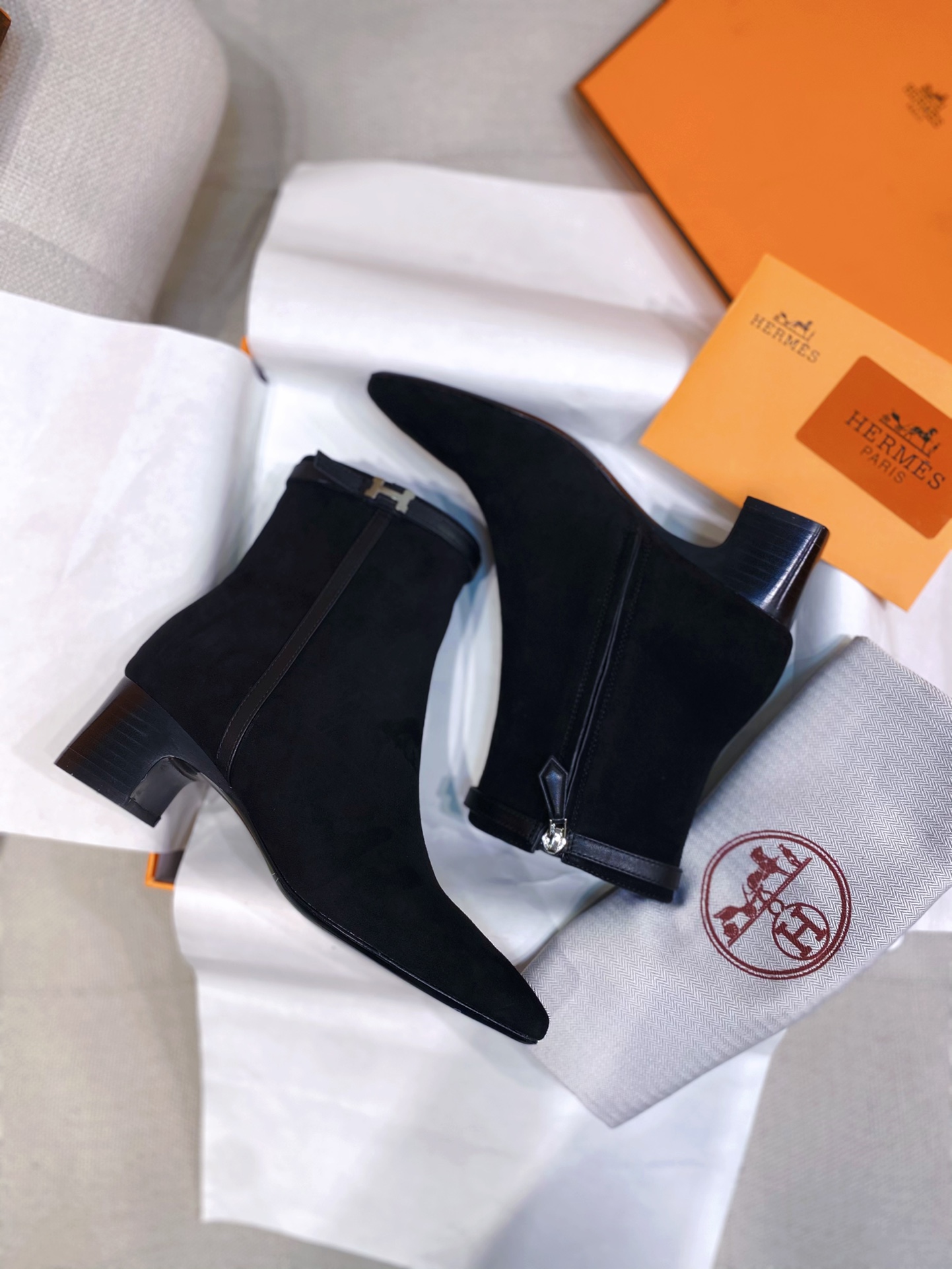 [TOP] HERMES Hommage 5cm Mid Heel Cowhide Boots - 3 Color