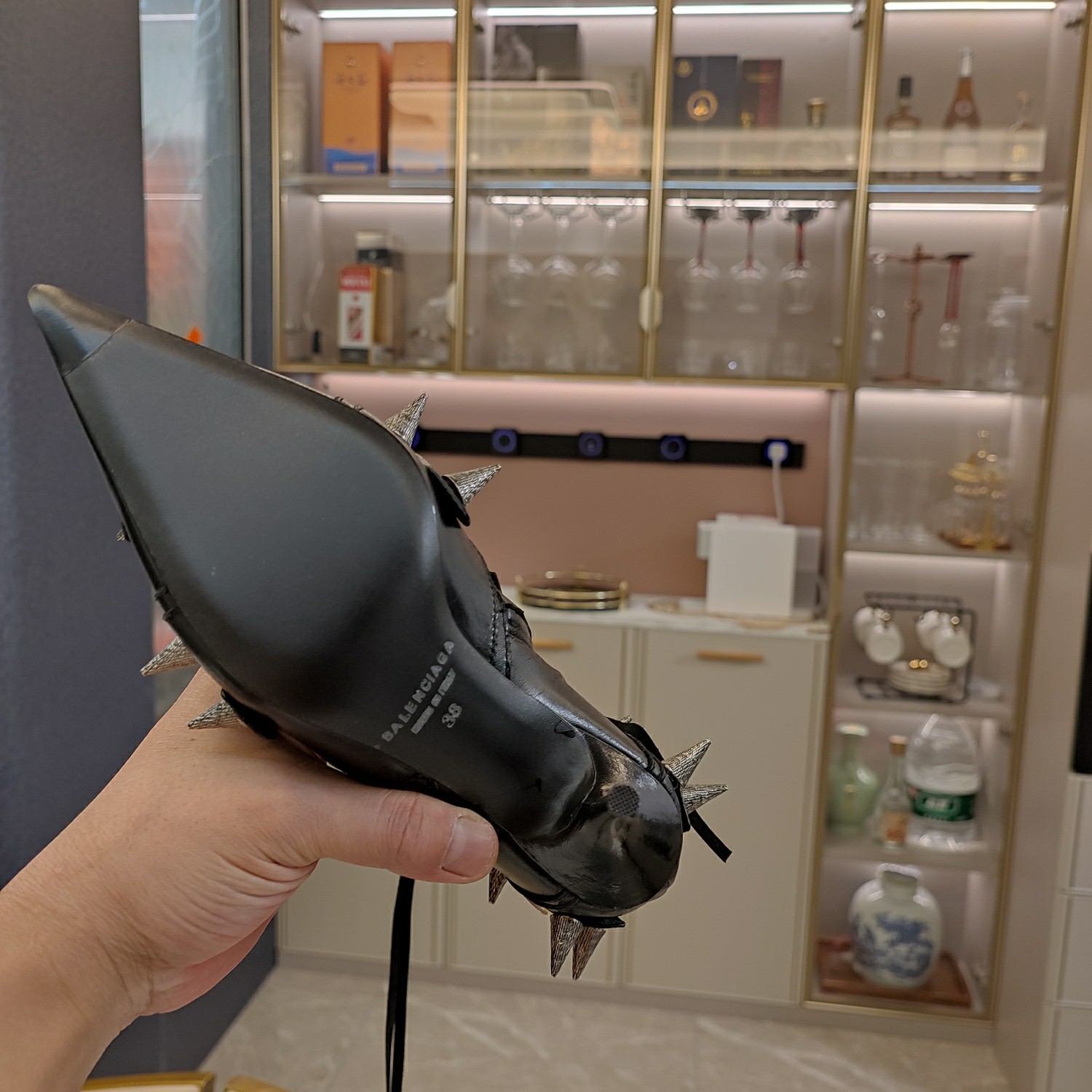 [TOP] BALENCIAGA 9cm High Heel Boots with Rivet -  Black