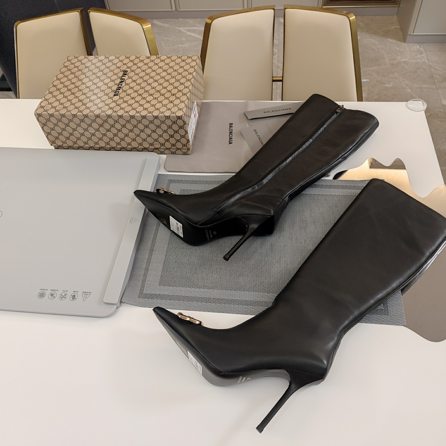 [TOP] BALENCIAGA 10cm High Heel Boots with BB Logo -  Black