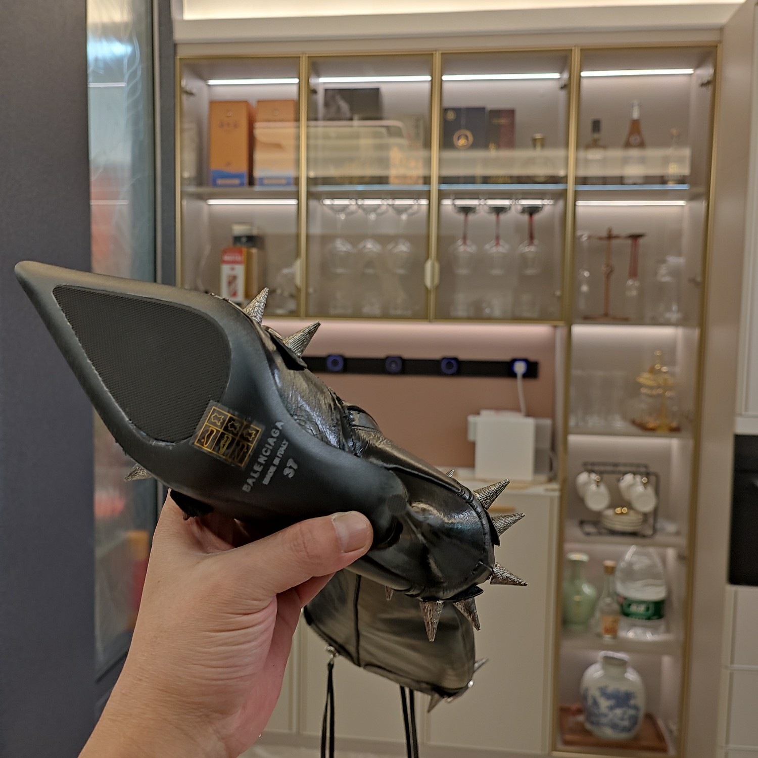 [TOP] BALENCIAGA 9cm High Heel Boots with Rivet -  Black